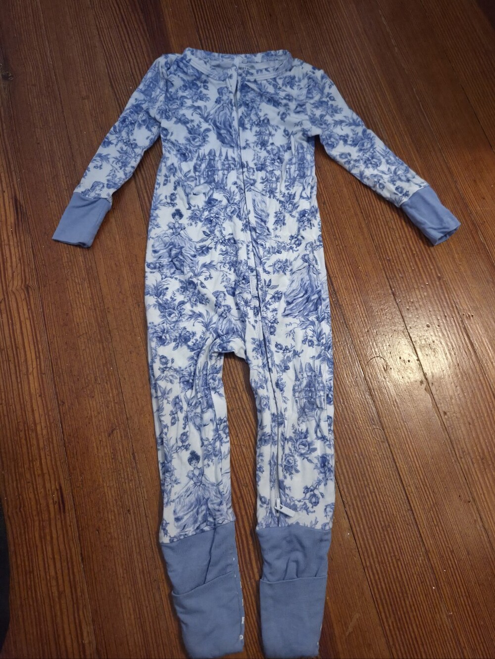 Posh Peanut Briar Blue Toile Print Baby Convertible One-Piece Pajama